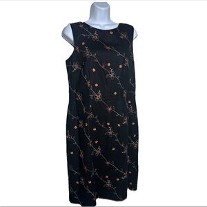 Lapis Anthropolgie Sz 10 Embroidered Dress Sleeveless Linen Vintage Modest